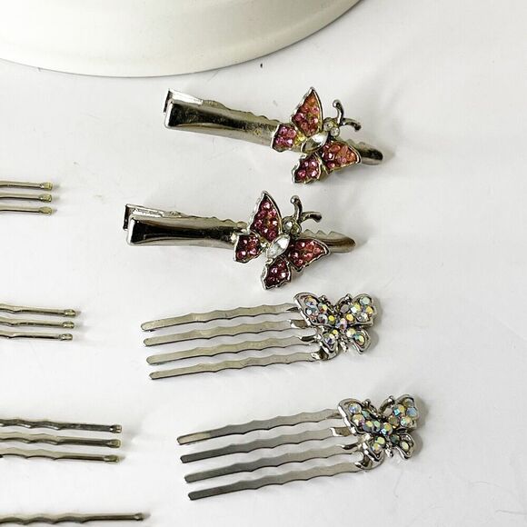 Lot of 8 Vintage Hair Accessories Wavy Bobby Pins Clips Rhinestone 90s Glam - Picture 4 of 16